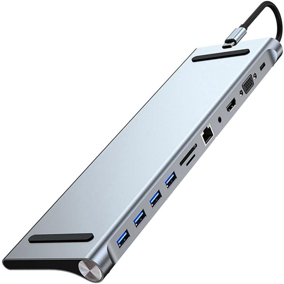 Hub USB-C 11-en-1 avec HDMI 4K@30Hz, VGA, Ethernet, PD 100W, USB 3.0/2.0, SD/TF, audio. Optimisez votre connectivité.