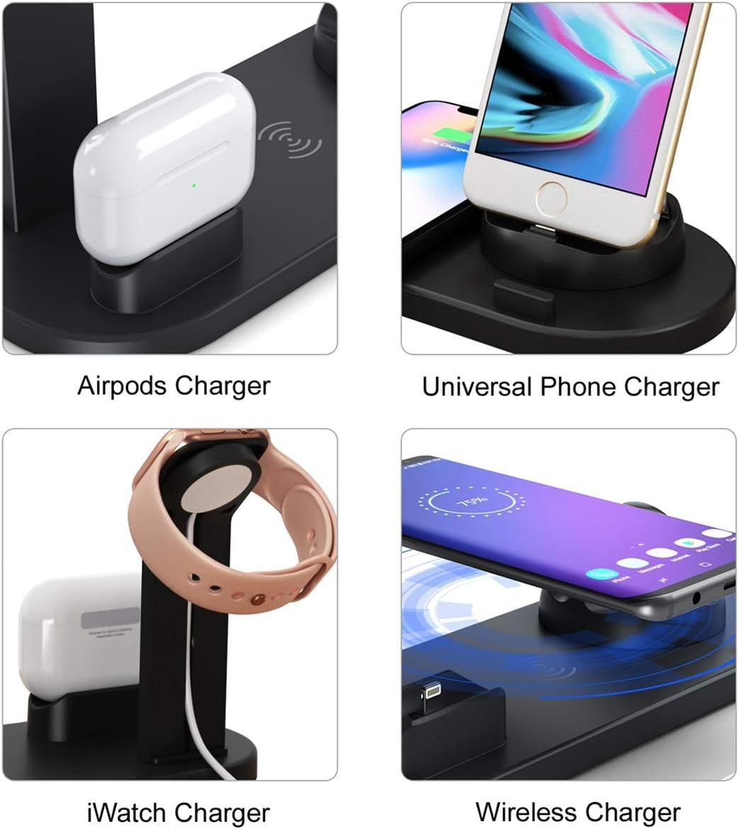Chargeur sans fil 4-en-1, Station de charge sans fil rapide - iPhone, Apple Watch, AirPods