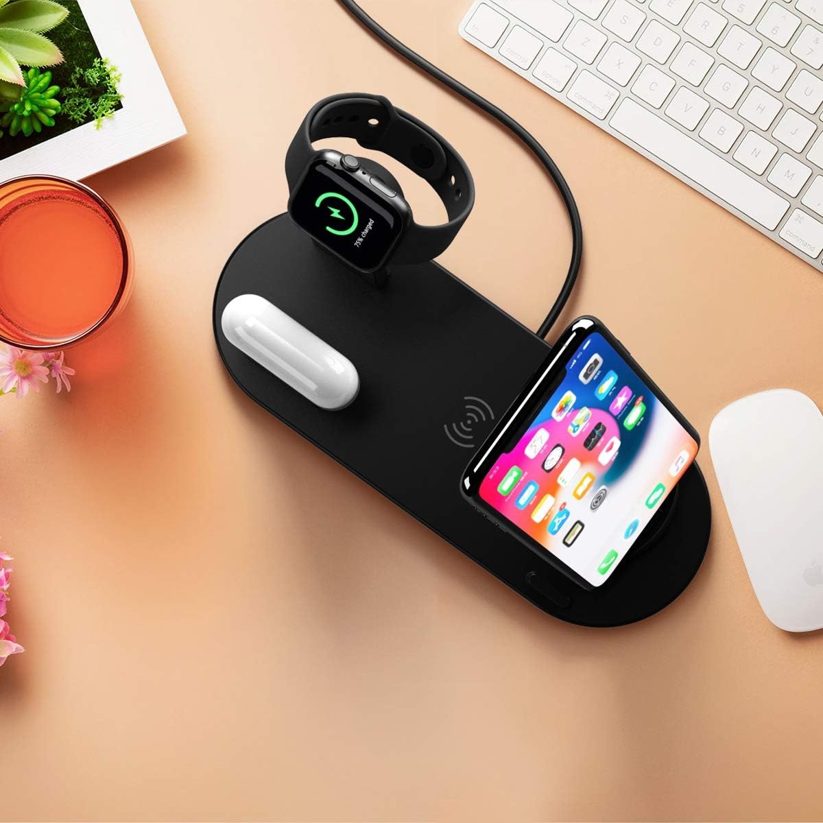 Chargeur sans fil 4-en-1, Station de charge sans fil rapide - iPhone, Apple Watch, AirPods