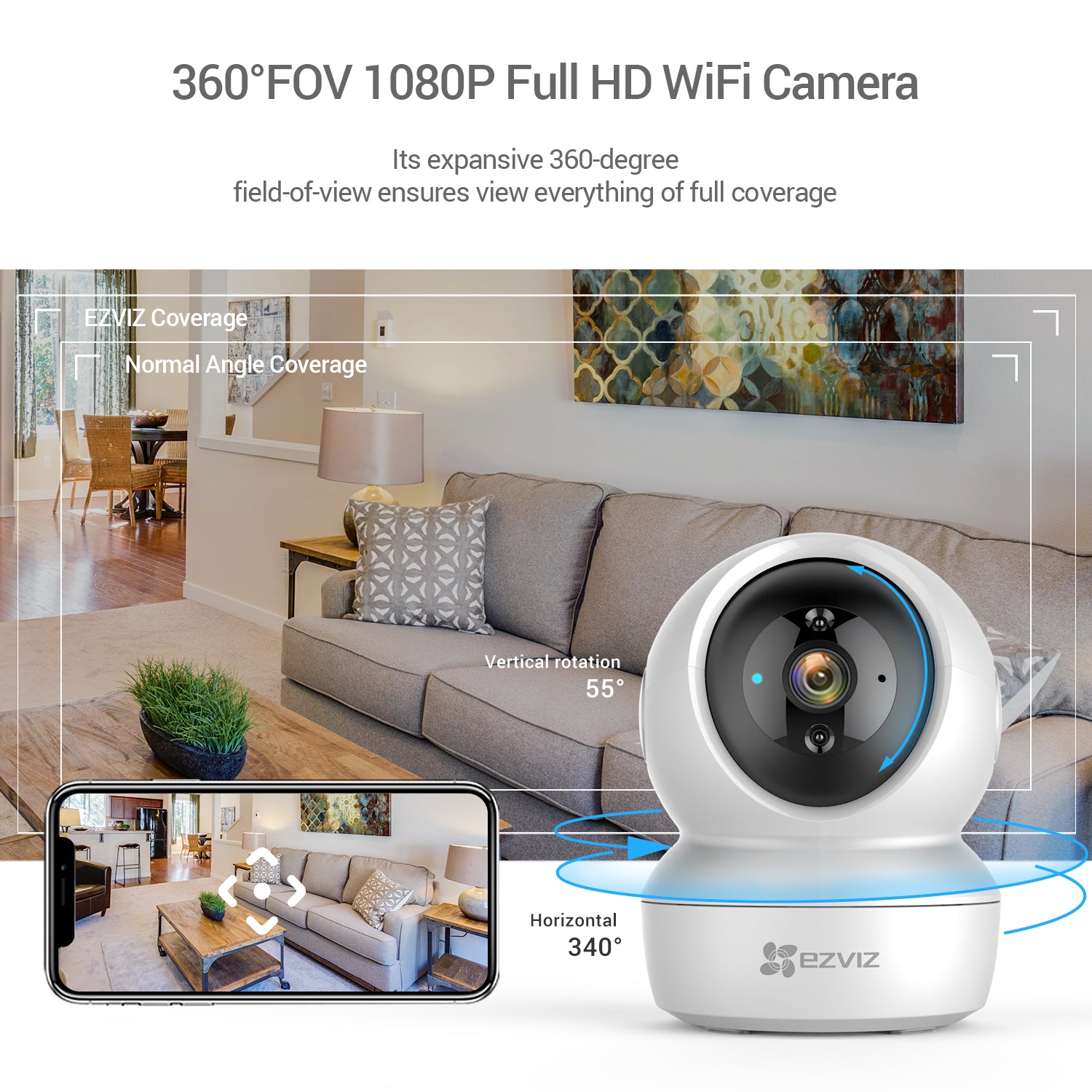 EZVIZ C6N – Caméra WiFi Intérieure 2MP Full HD avec Vision 360° et Suivi Automatique des Mouvements