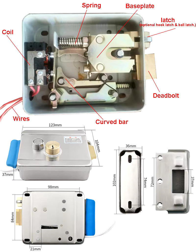 Serrure électrique avec lecteur de carte d'access ACM-Y047, Serrure intelligente 12-18V DC LED