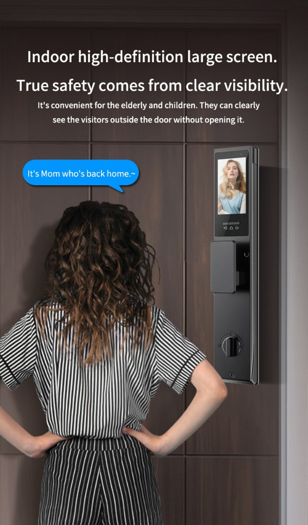 Serrure Intelligente Tuya avec Visiophone - Reconnaissance faciale, empreinte digitale, code et clé