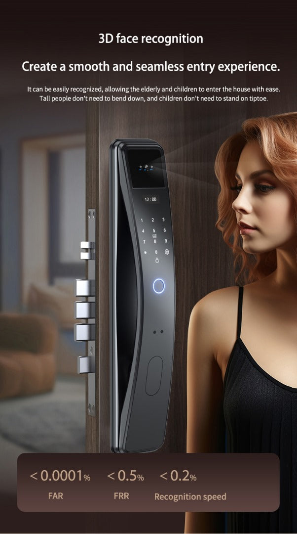 Serrure Intelligente Tuya avec Visiophone - Reconnaissance faciale, empreinte digitale, code et clé
