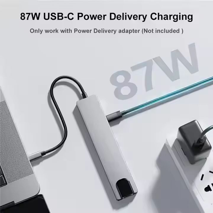Adaptateur USB-C 8-en-1, en alliage de zinc, 8 ports, petite et portable pour la famille et le bureau