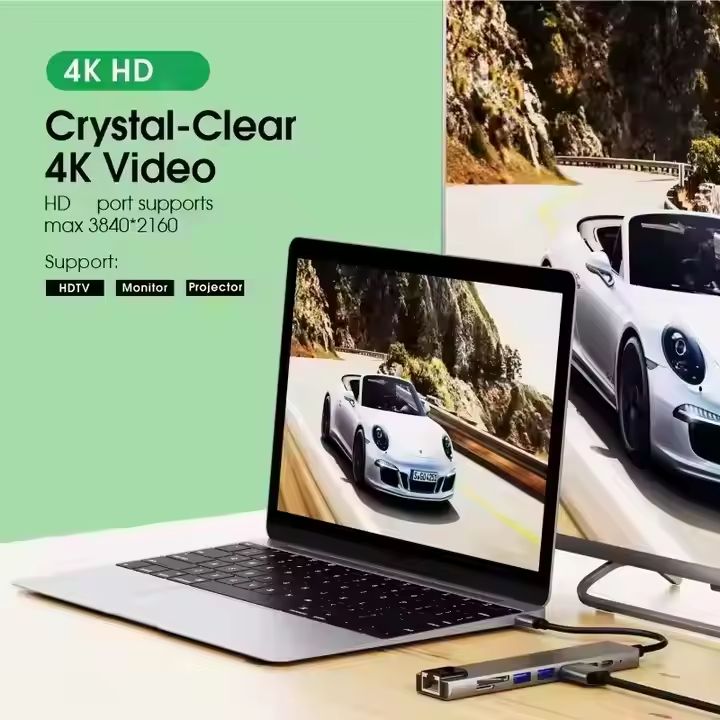 Adaptateur USB-C 8-en-1, en alliage de zinc, 8 ports, petite et portable pour la famille et le bureau