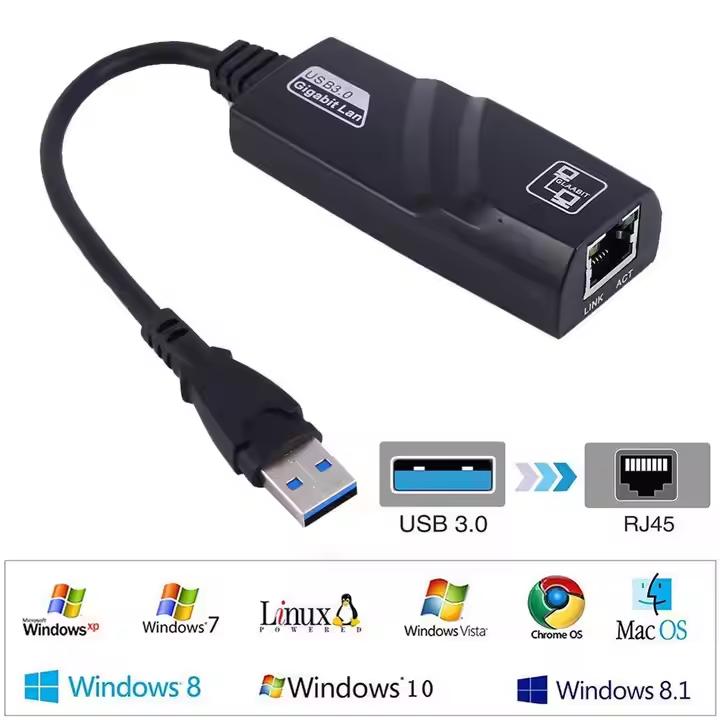 Adaptateur USB 3.0 vers Ethernet Gigabit. Connexion réseau rapide et fiable.