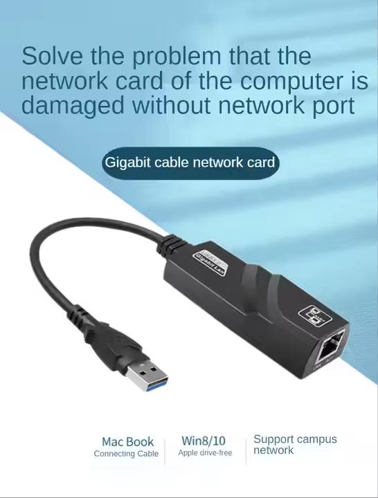 Adaptateur USB 3.0 vers Ethernet Gigabit. Connexion réseau rapide et fiable.