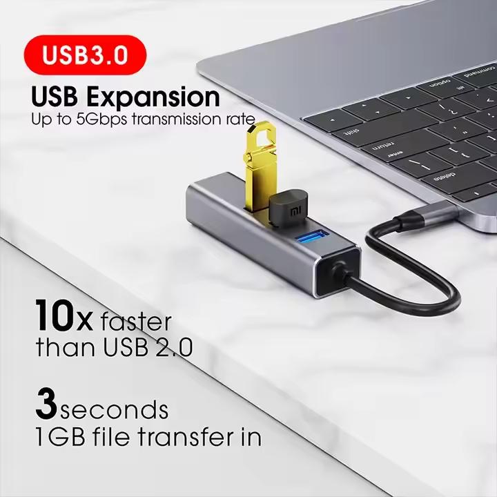 Adaptateur USB-C vers Ethernet + Hub 4 Ports USB 3.0