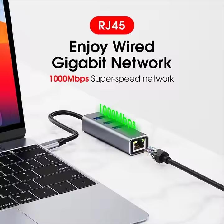 Adaptateur USB-C vers Ethernet + Hub 4 Ports USB 3.0