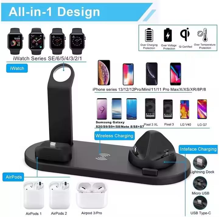 Chargeur sans fil 4-en-1, Station de charge sans fil rapide - iPhone, Apple Watch, AirPods