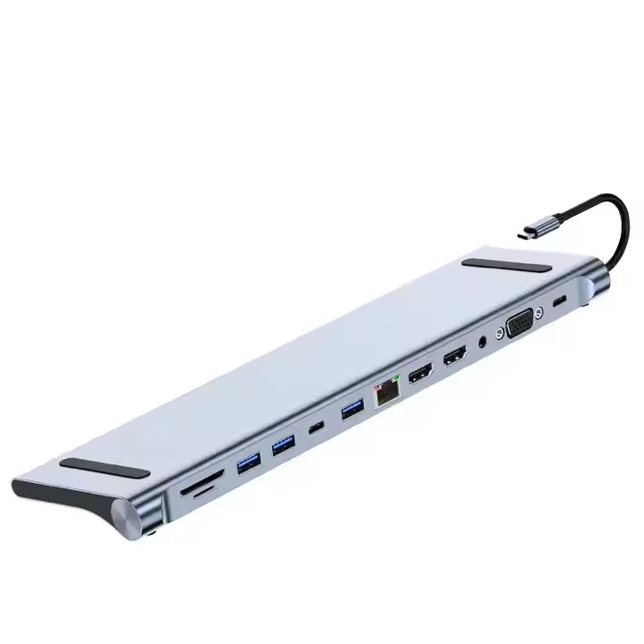 Hub USB-C 11-en-1 avec HDMI 4K@30Hz, VGA, Ethernet, PD 100W, USB 3.0/2.0, SD/TF, audio. Optimisez votre connectivité.