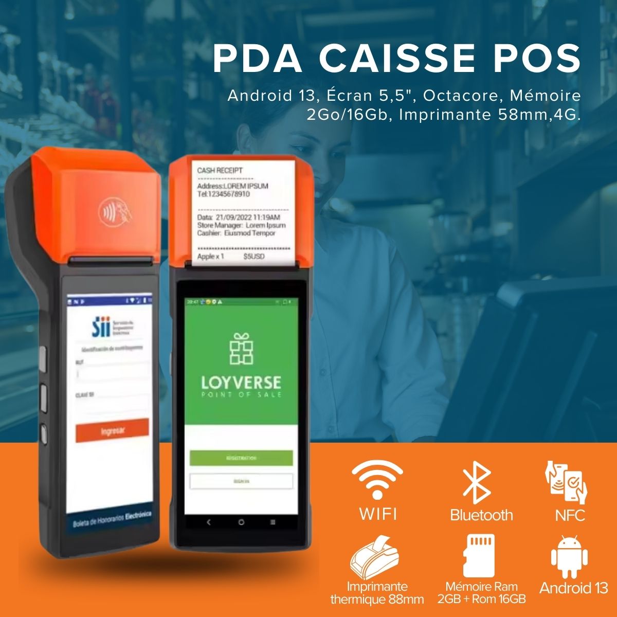 PDA Caisse POS Android 13 - Solution de Caisse Mobile Tout-en-Un