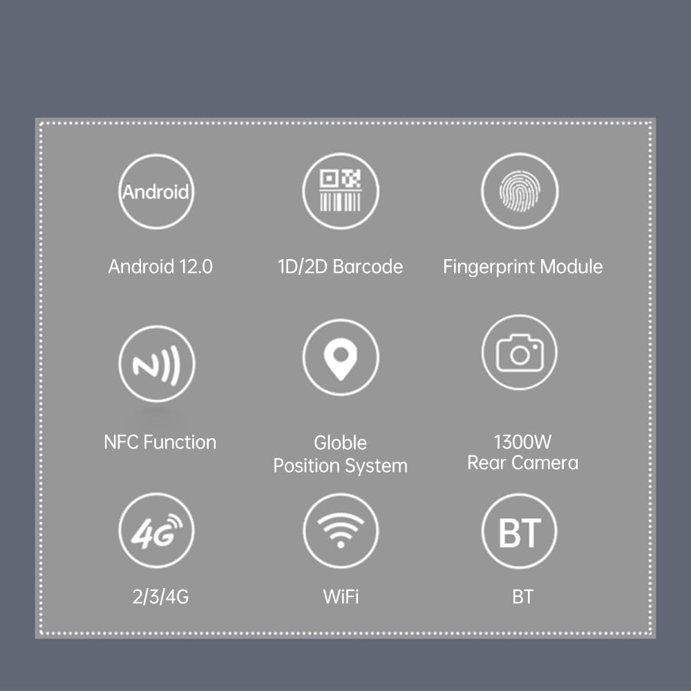 Scanner de codes-barres Android 12.0 Terminal PDA portable prenant en charge le code 1D/2D/QR Communication double bande 2/3/4G/WiFi/BT/2.4G Fonction NFC et empreinte digitale avec écran tactile de 5,7 pouces pour commerce