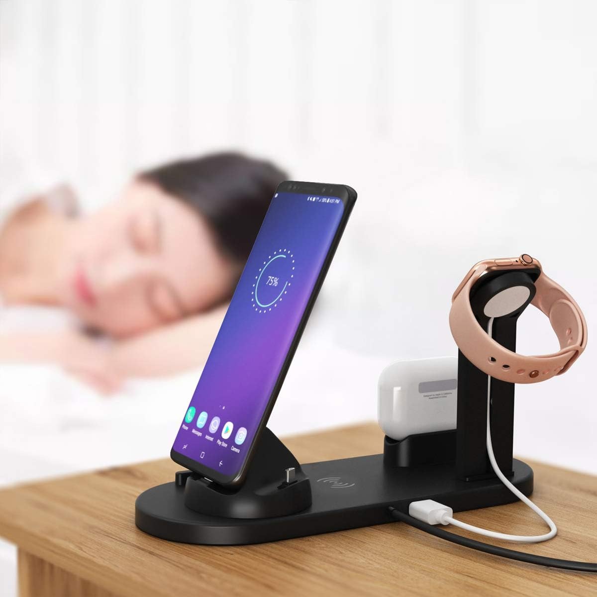 Chargeur sans fil 4-en-1, Station de charge sans fil rapide - iPhone, Apple Watch, AirPods