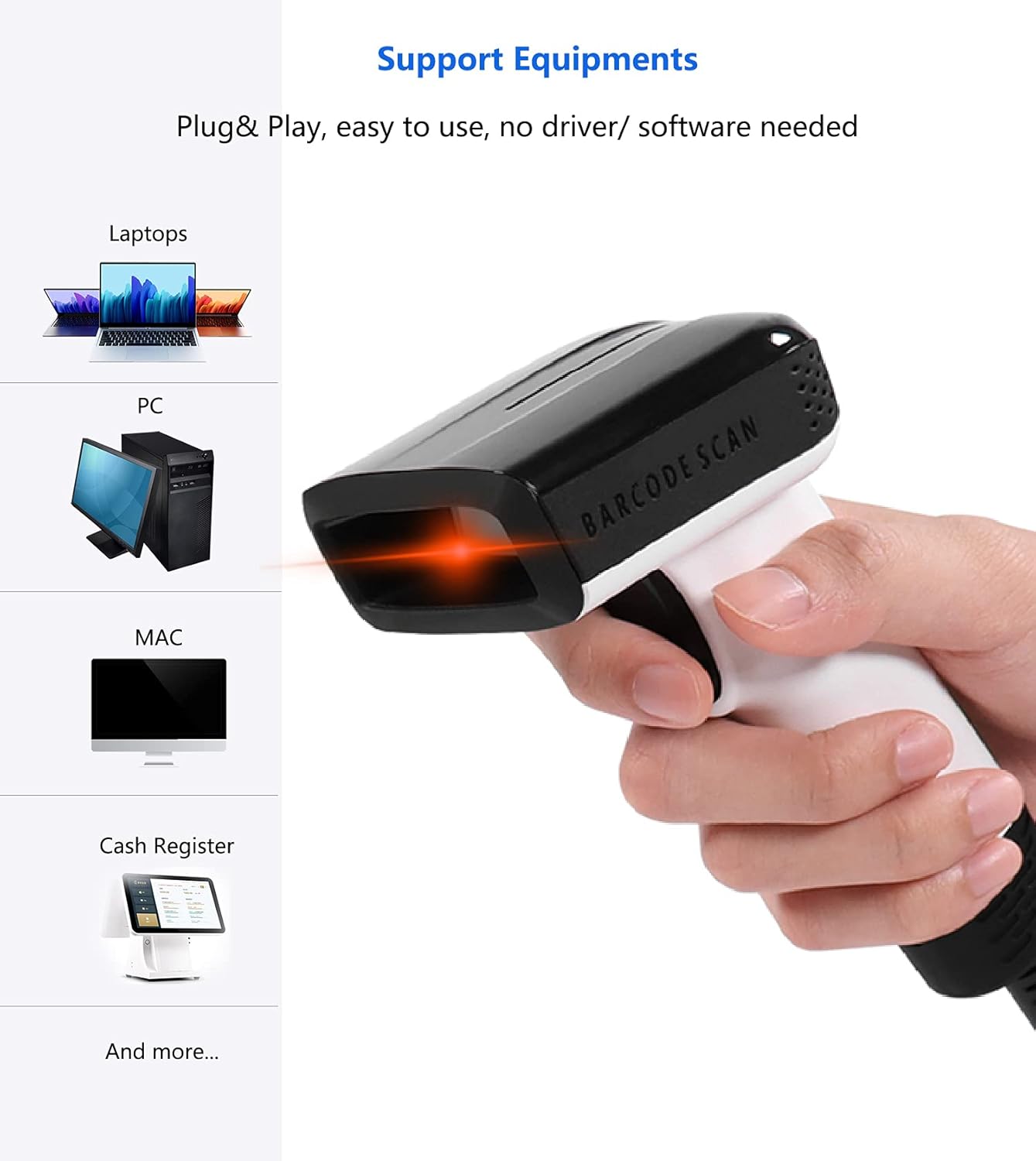 Scanner Codes-Barres 1D/2D/QR, USB Filaire, Plug & Play pour PC