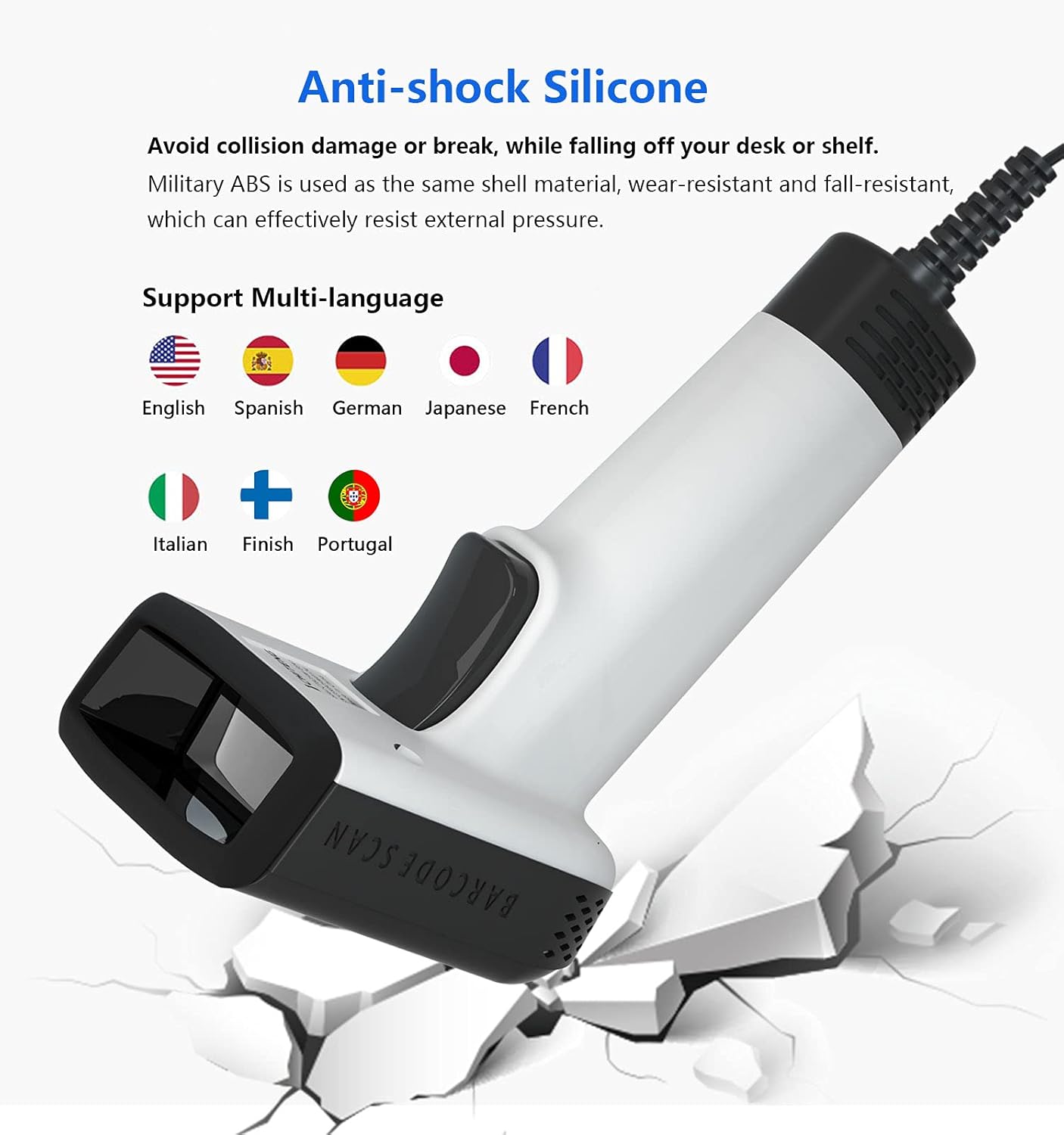 Scanner Codes-Barres 1D/2D/QR, USB Filaire, Plug & Play pour PC