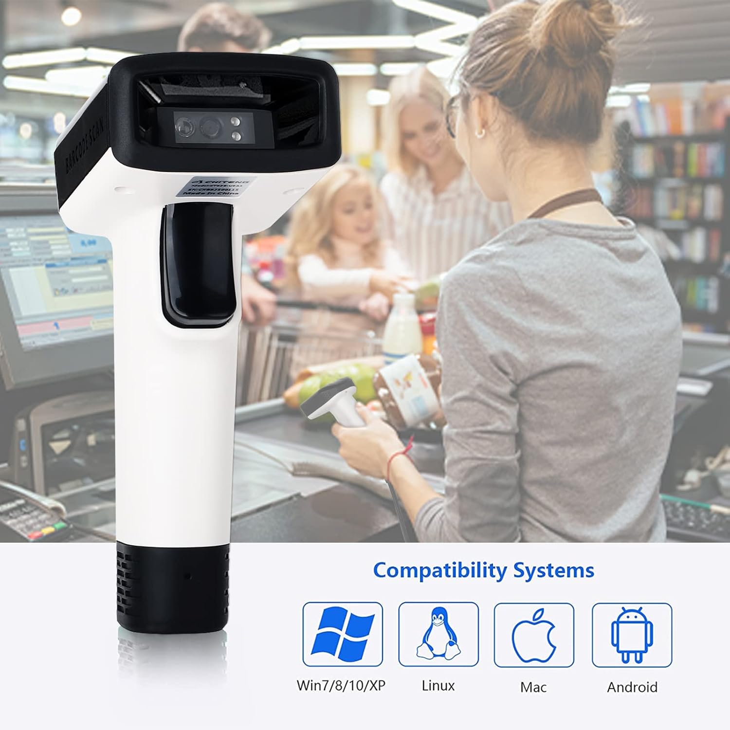 Scanner Codes-Barres 1D/2D/QR, USB Filaire, Plug & Play pour PC