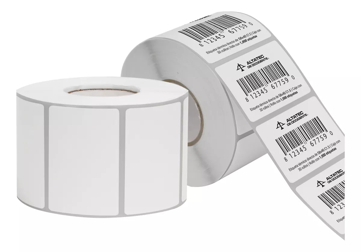 Rouleau d'étiquettes code-barres - Toutes tailles 60x40mm; 58x40mm; 150x100mm, 50x30mm, 40x30mm, 70x50mm