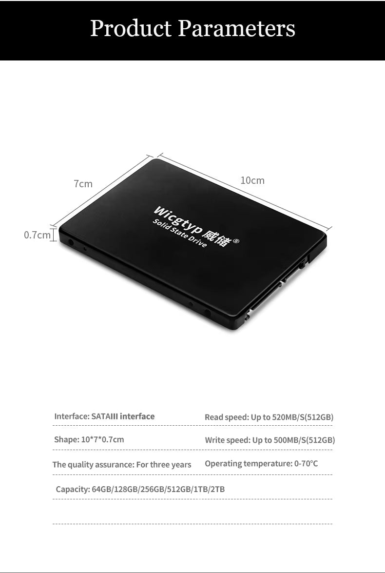 Disque Dur SSD SATA 3 Wicgtyp 240Go-2To - Boost Performance PC Portable