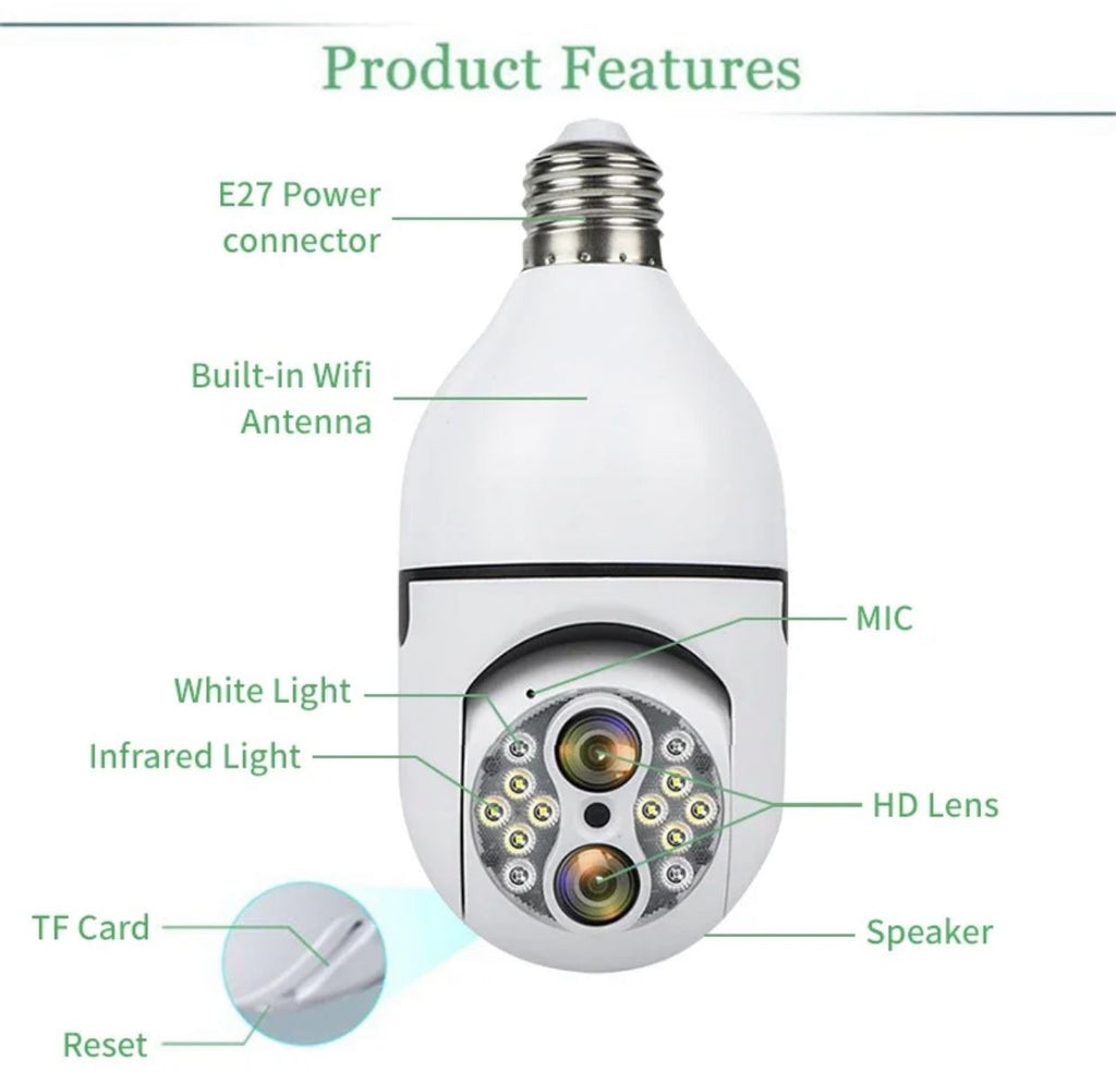 Caméra Ampoule Intelligente 360° WiFi - Sécurité et Surveillance à Domicile (E27, 1080p)