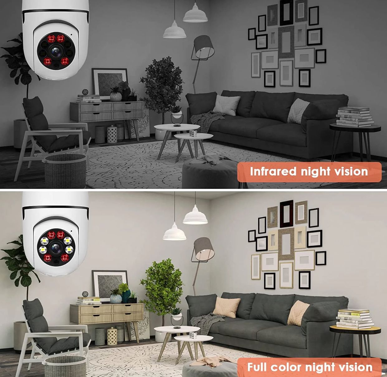 Caméra Ampoule Intelligente 360° WiFi - Sécurité et Surveillance à Domicile (E27, 1080p)