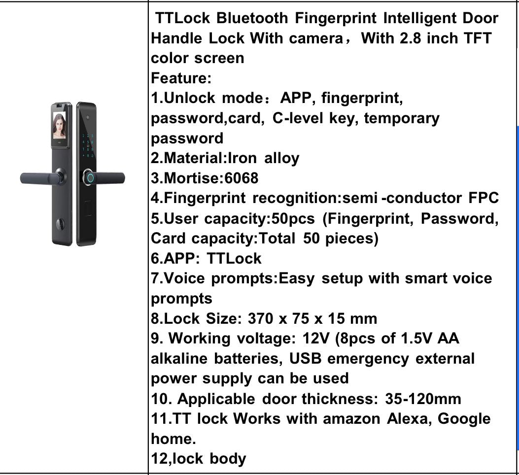 Serrure de porte intelligente Bluetooth avec caméra et poignée mot de passe par empreinte digitale : Sécurisez votre maison et vivez en toute tranquillité !