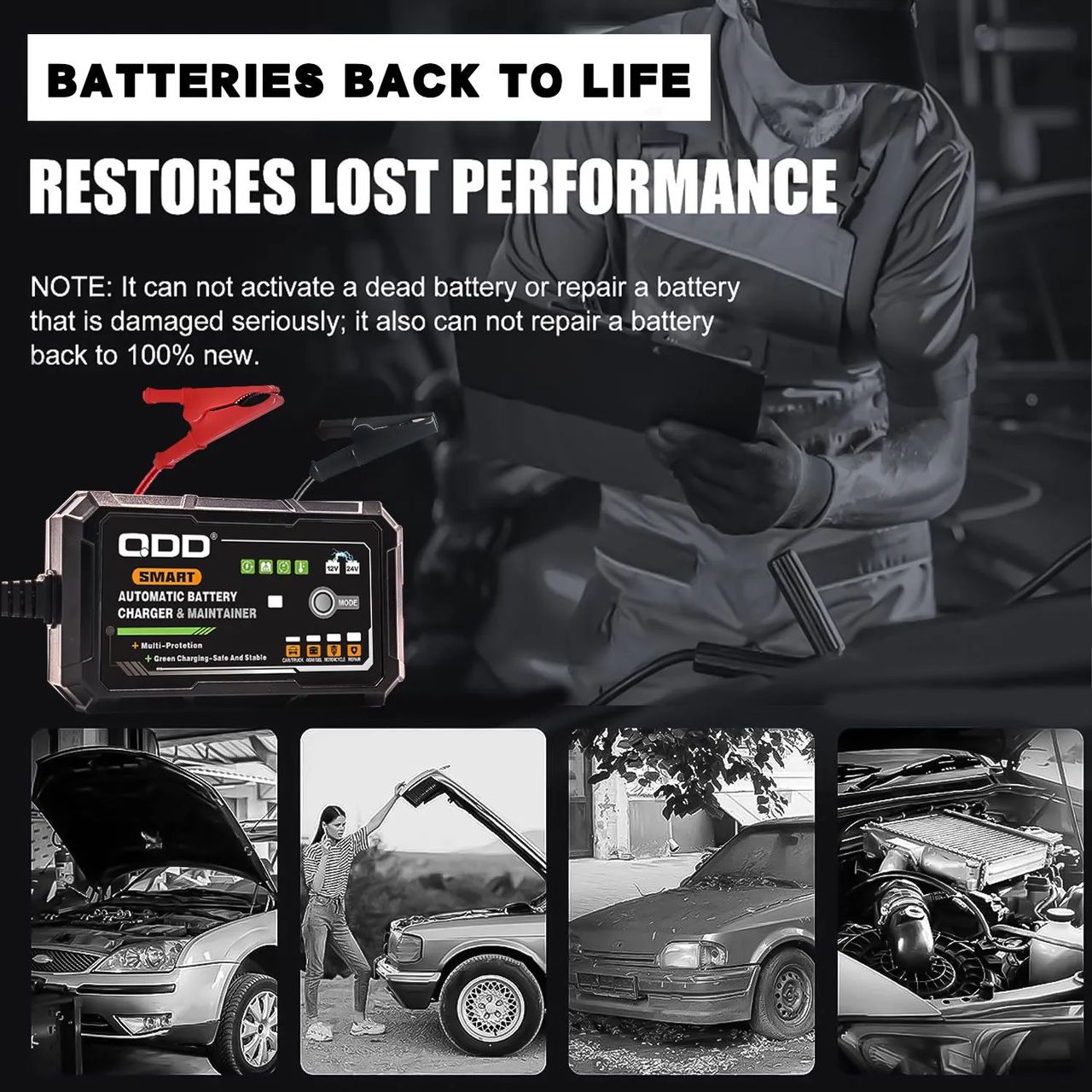 Chargeur intelligent QDD12V 24V - Voiture/Moto - Réparation d'impulsion et maintien de charge