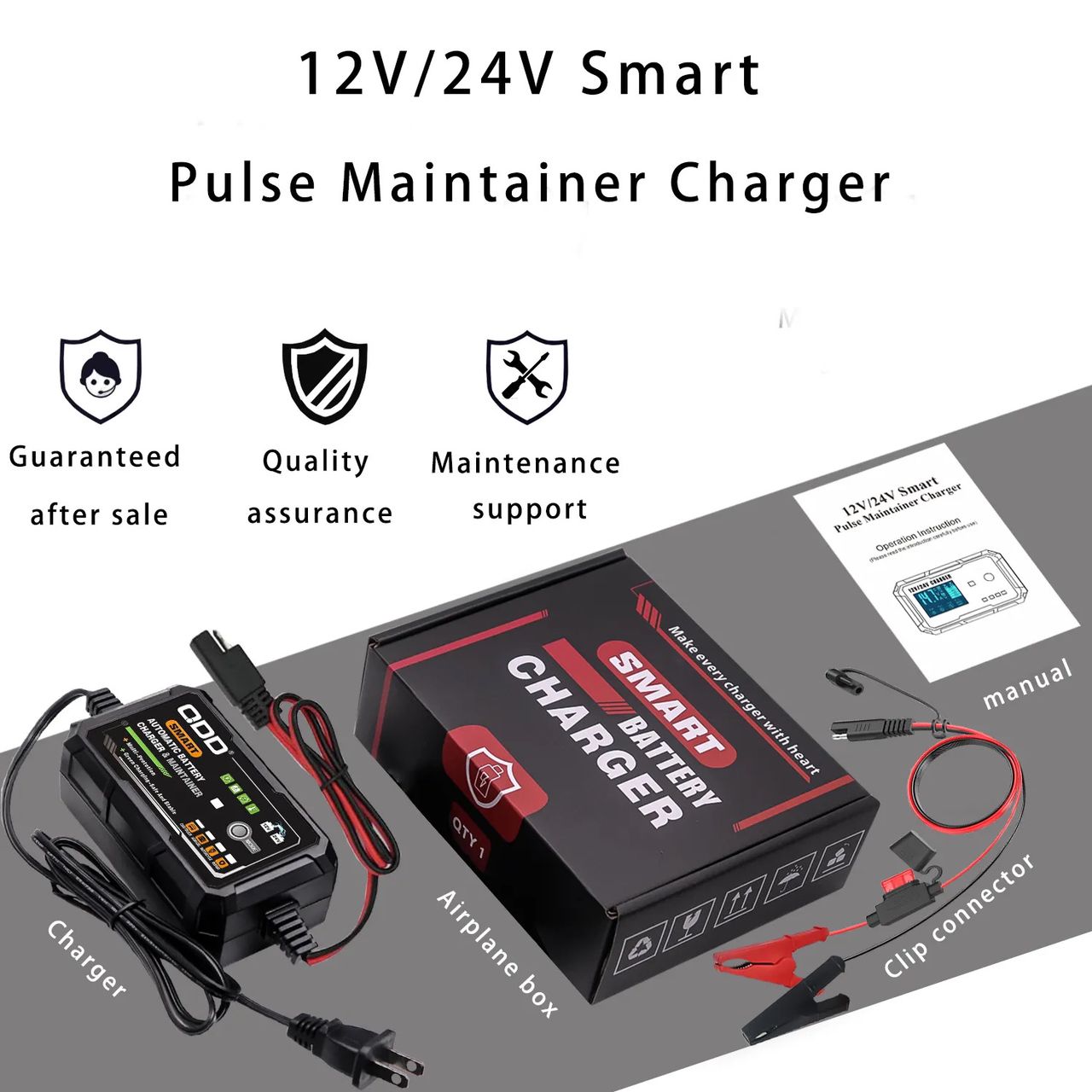 Chargeur intelligent QDD12V 24V - Voiture/Moto - Réparation d'impulsion et maintien de charge