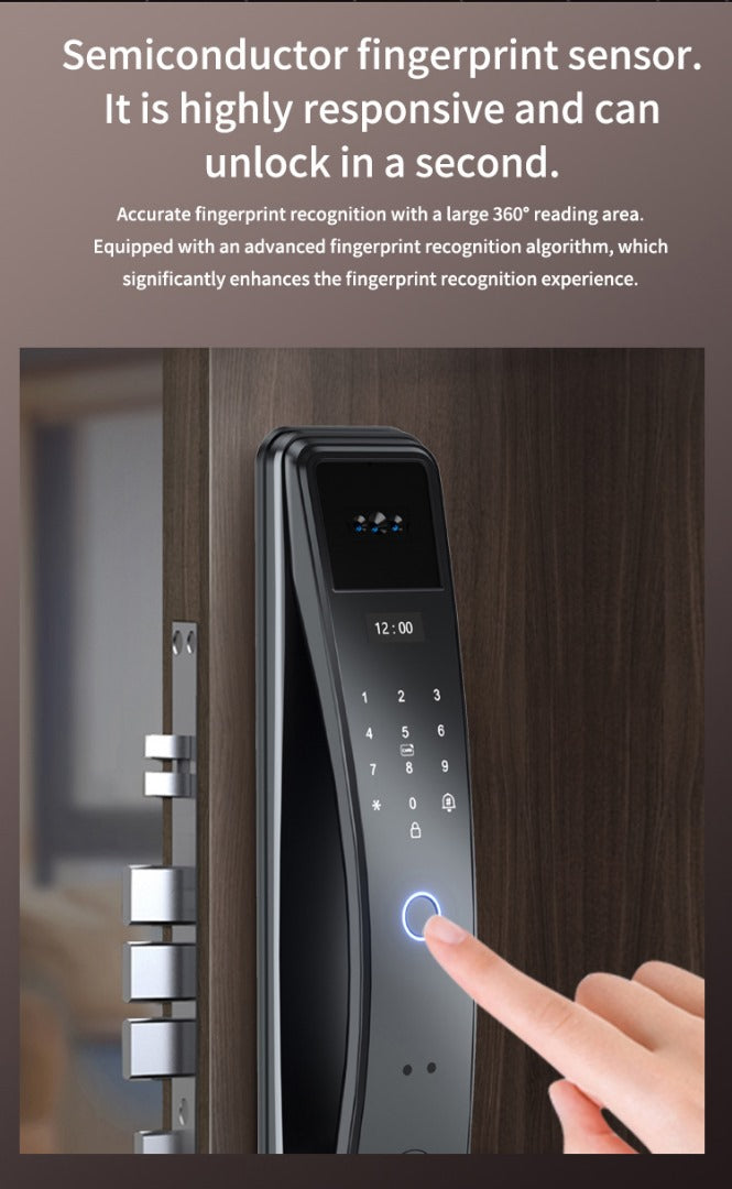 Serrure Intelligente Tuya avec Visiophone - Reconnaissance faciale, empreinte digitale, code et clé