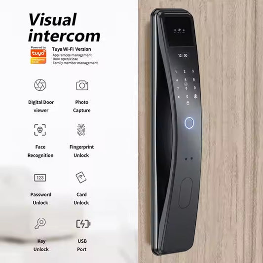 Serrure Intelligente Tuya avec Visiophone - Reconnaissance faciale, empreinte digitale, code et clé