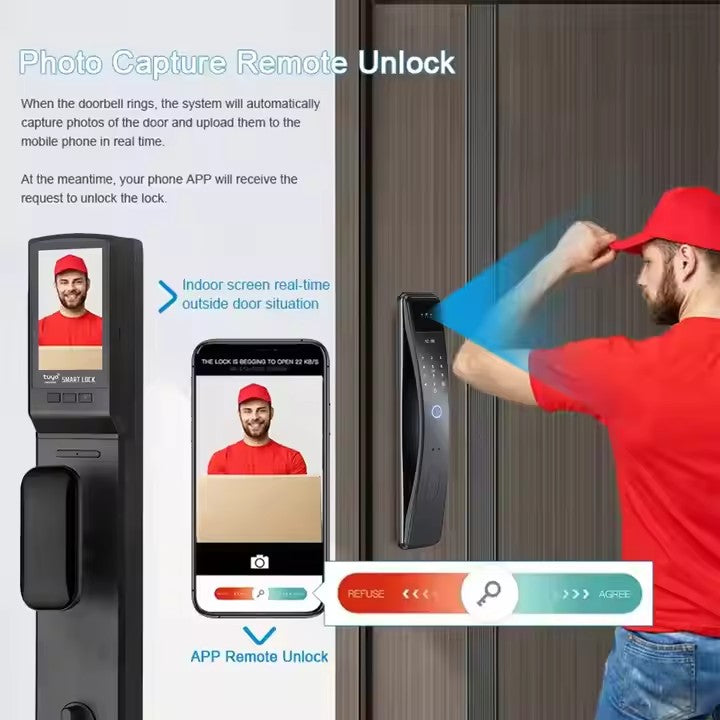 Serrure Intelligente Tuya avec Visiophone - Reconnaissance faciale, empreinte digitale, code et clé