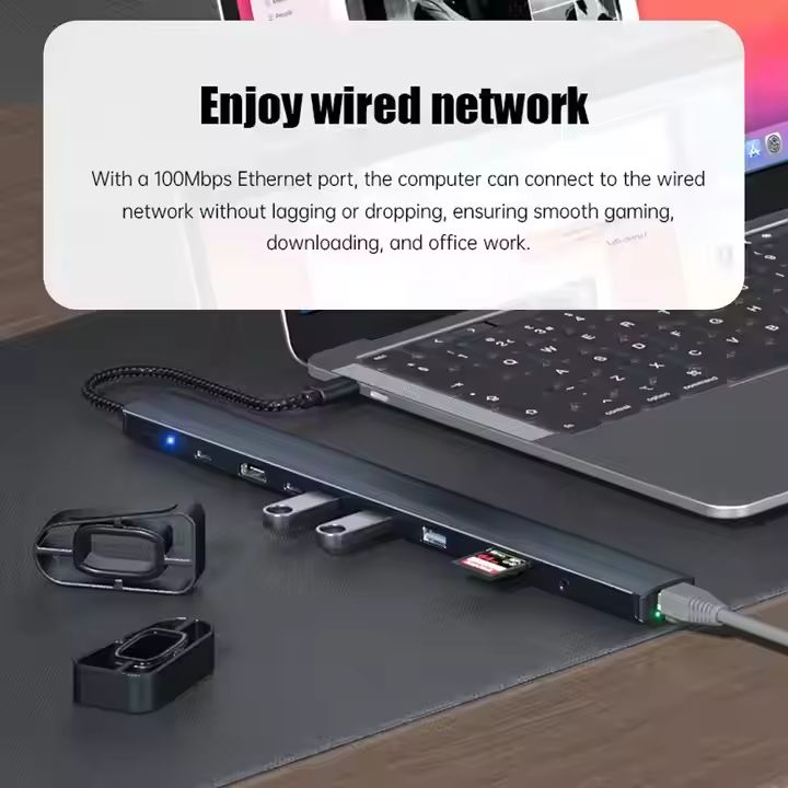 Hub USB-C 10-en-1 puissant avec HDMI 4K, Ethernet Gigabit, PD 100W, lecteurs SD/TF