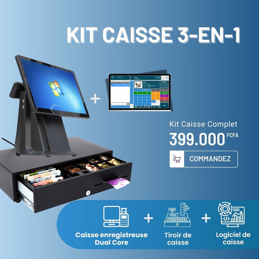 Kit Caisse enregistreuse 3-en-1 : Caisse Enregistreuse, Tiroir de Caisse et Logiciel de Gestion - Disponible à 399.000 FCFA