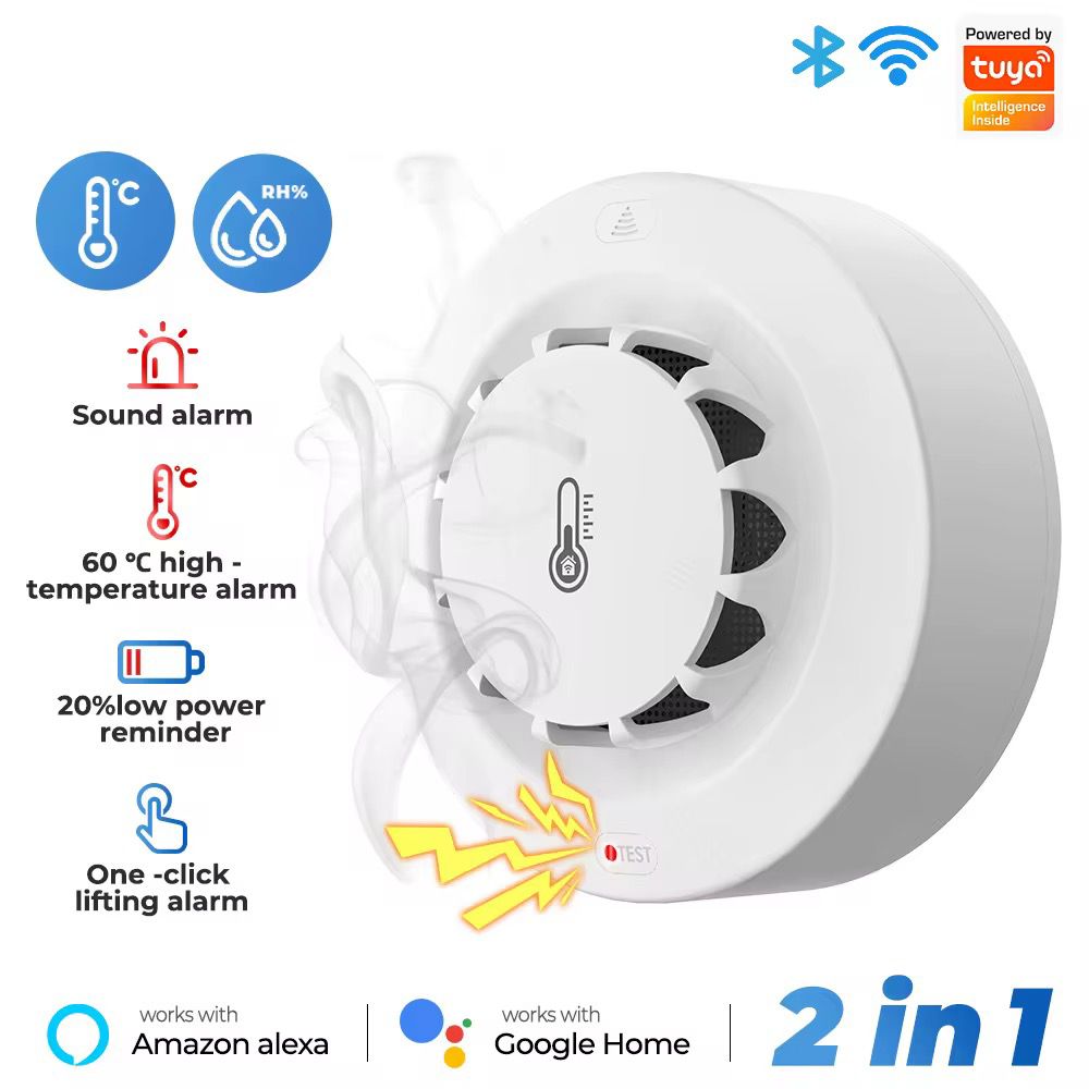 Détecteur de Fumée WiFi & Bluetooth - Surveillance de la température et de l'humidité - Tuya Smart
