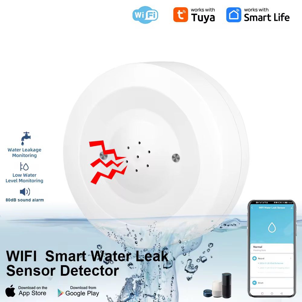 Détecteur de Fuite d'Eau WiFi Tuya - Alarme 80dB