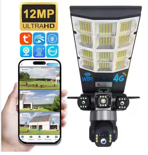 Caméra de Sécurité 360° avec Lampadaire Solaire d'Extérieur - ETS A2M