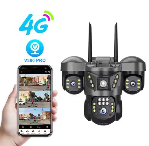Caméra Surveillance Triple Objectif Solaire 4G/Wifi : Sécurité Totale V380pro - ETS A2M