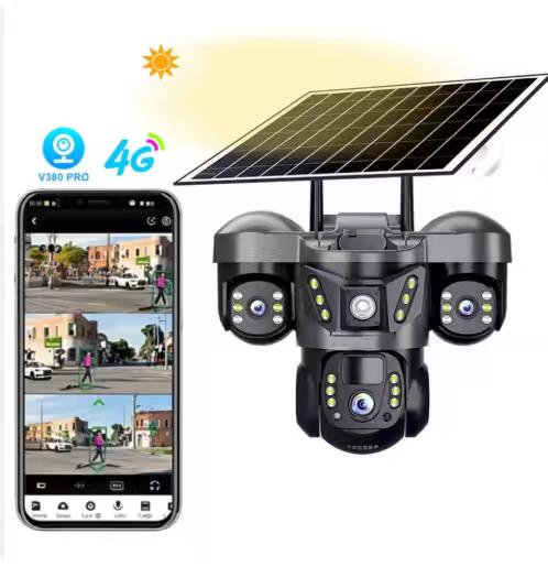 Caméra Surveillance Triple Objectif Solaire 4G/Wifi : Sécurité Totale V380pro - ETS A2M