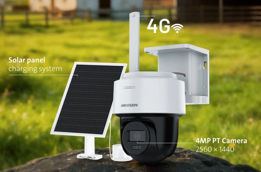 Caméra solaire 4G Hikvision en pleine campagne pour surveillance ferme agricole et chantier