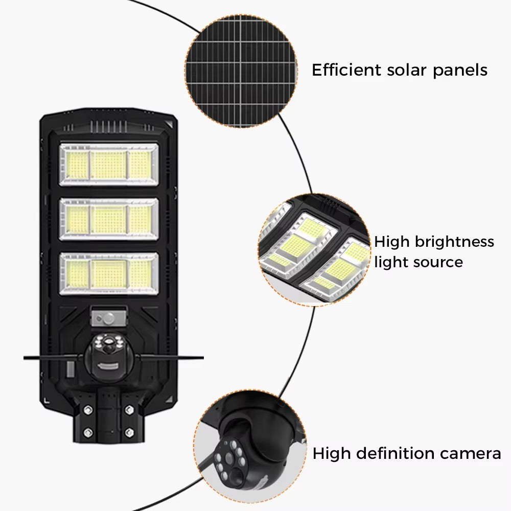 Lampadaire Solaire avec Caméra de Surveillance IP65 - WiFi/4G